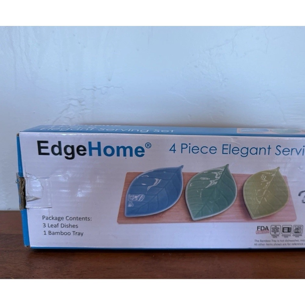 EdgeHome 4 Pc Elegant Serving‎ Set Leaf Bowls and Bamboo Tray